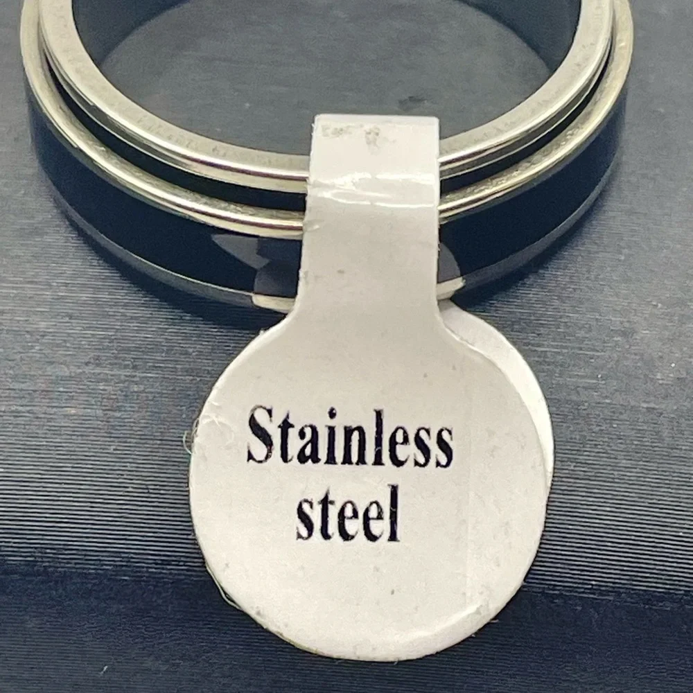 Men's Black Stainless Steel 8MM Two Tone Spinner Comfort Fit Band. Size 12